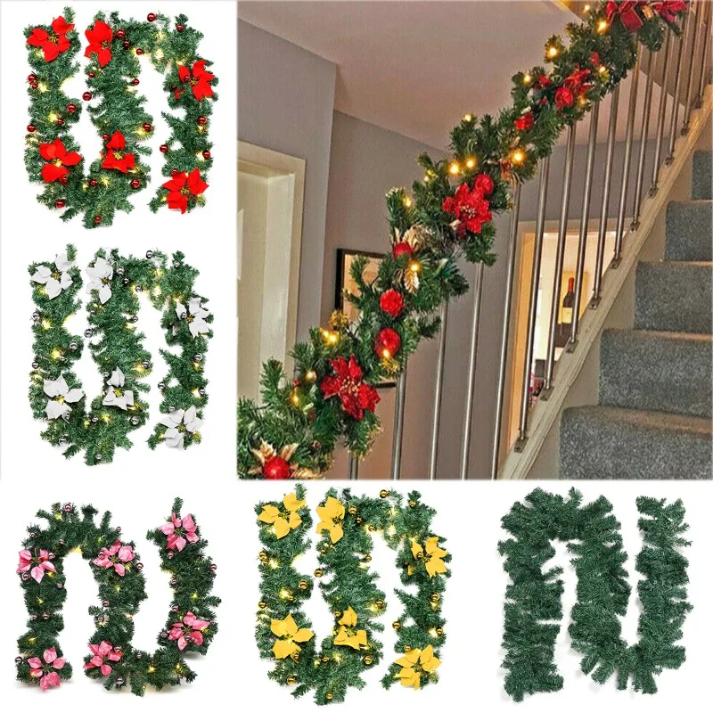 

2.7m Rattan LED Flower Garland Christmas Wreath Decorations Artificial Xmas Tree Fireplace Decor Christmas Wedding Decoration