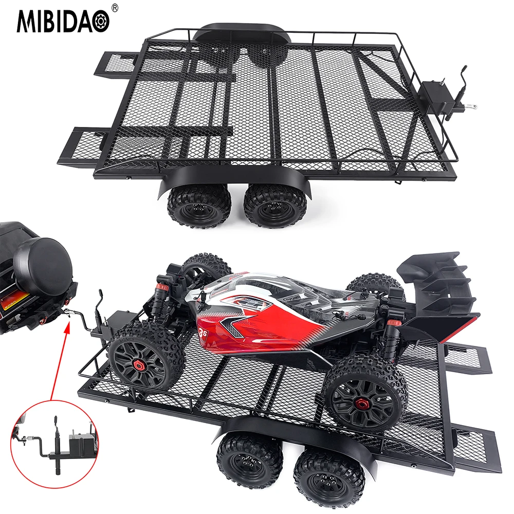 

MIBIDAO Heavy Duty Aluminum Hitch Mount Trailer For 1/8 1/5 1/10 RC Crawler Car Upgrade Parts