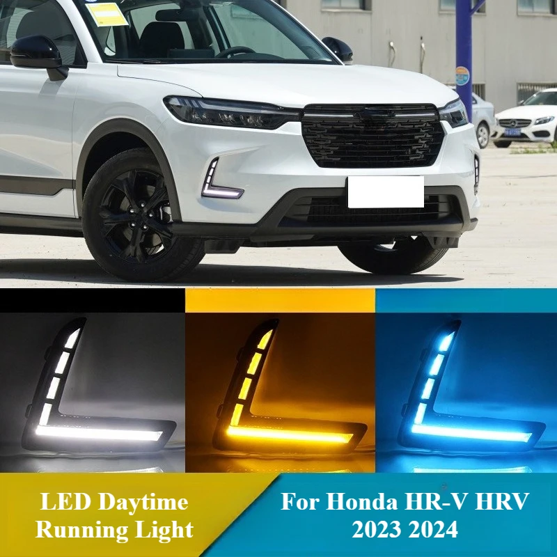 

For Honda HR-V HRV 2023 2024 LED Daytime Running Light DRL Dynamic Turn Signal Front Bumper Fog Lamp 12V Daylight Night Ice Blue