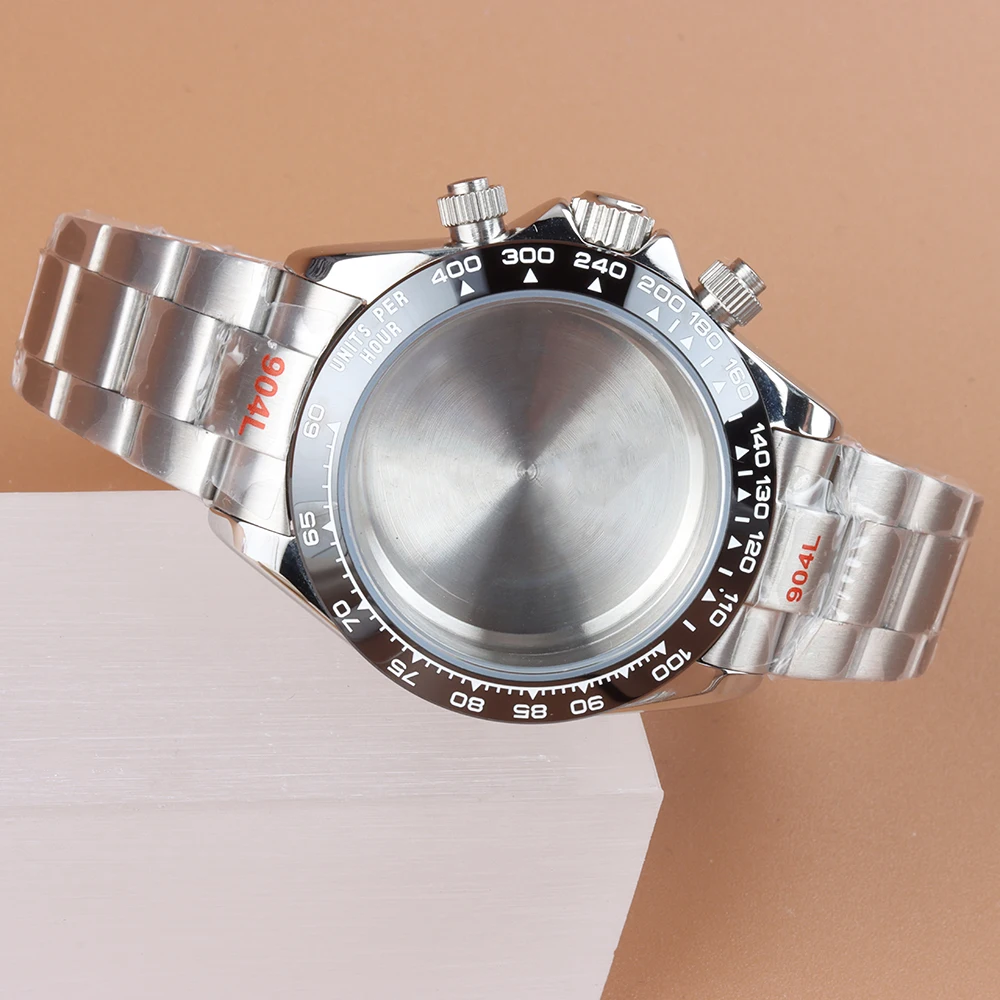 

40mm Fit Daytona VK63 Case Strap Stainless Steel Oyster Strap For Seiko VK63 VK64 Quartz Movement Sapphire Chronograph Case