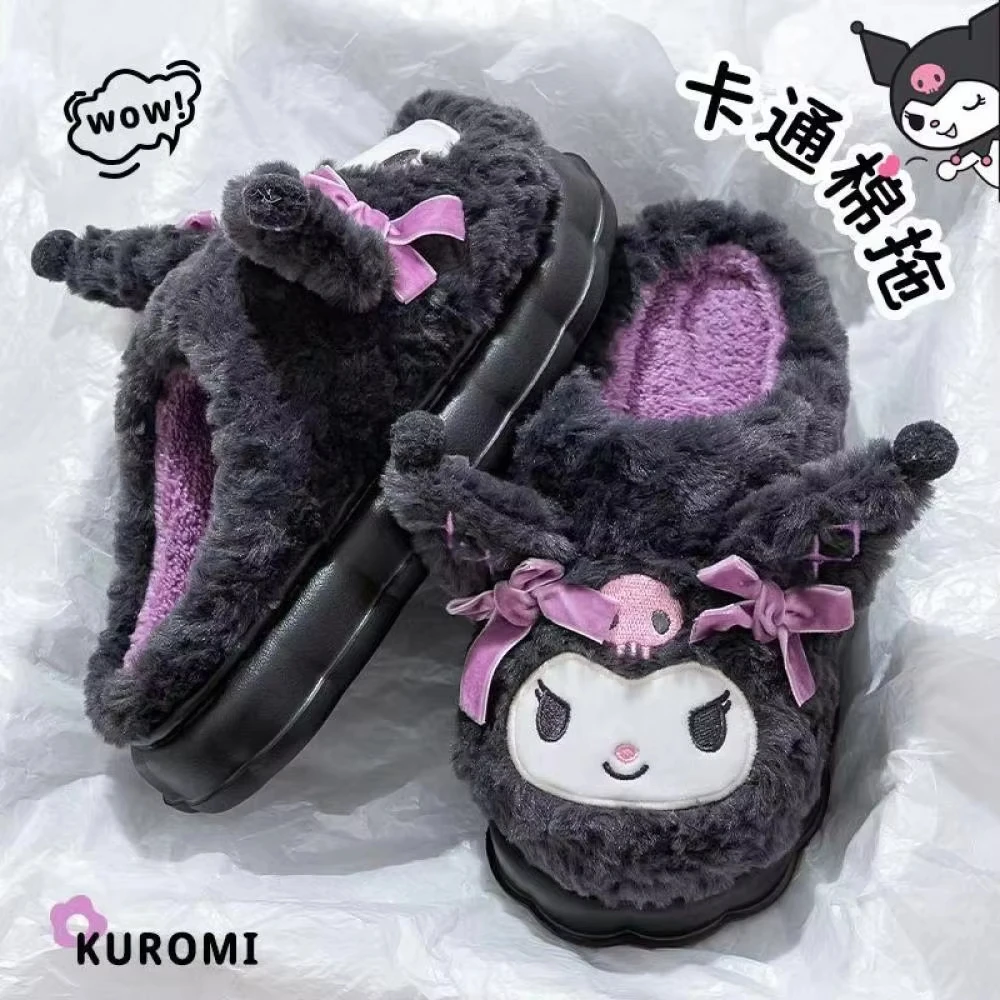 

Cartoon Anime Kuromi Women Plush Slipper Sanrios Kawaii Winter Thickening Keep Warm Indoor Slipper Cute Melody Girl Casual Shoes