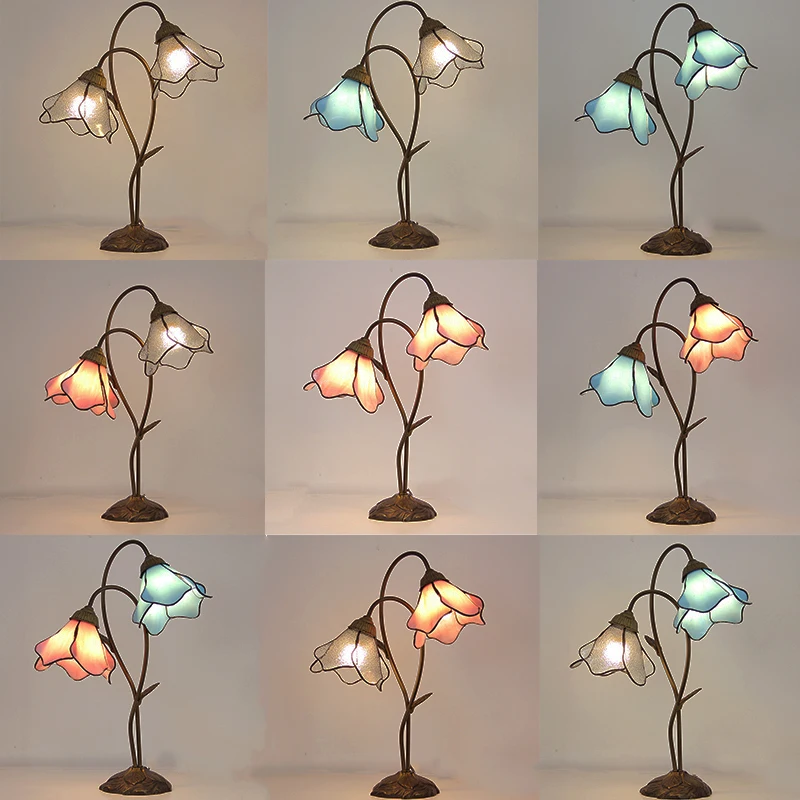 Tiffanyステンドグラスのテーブルランプ,フラワーデスクランプ