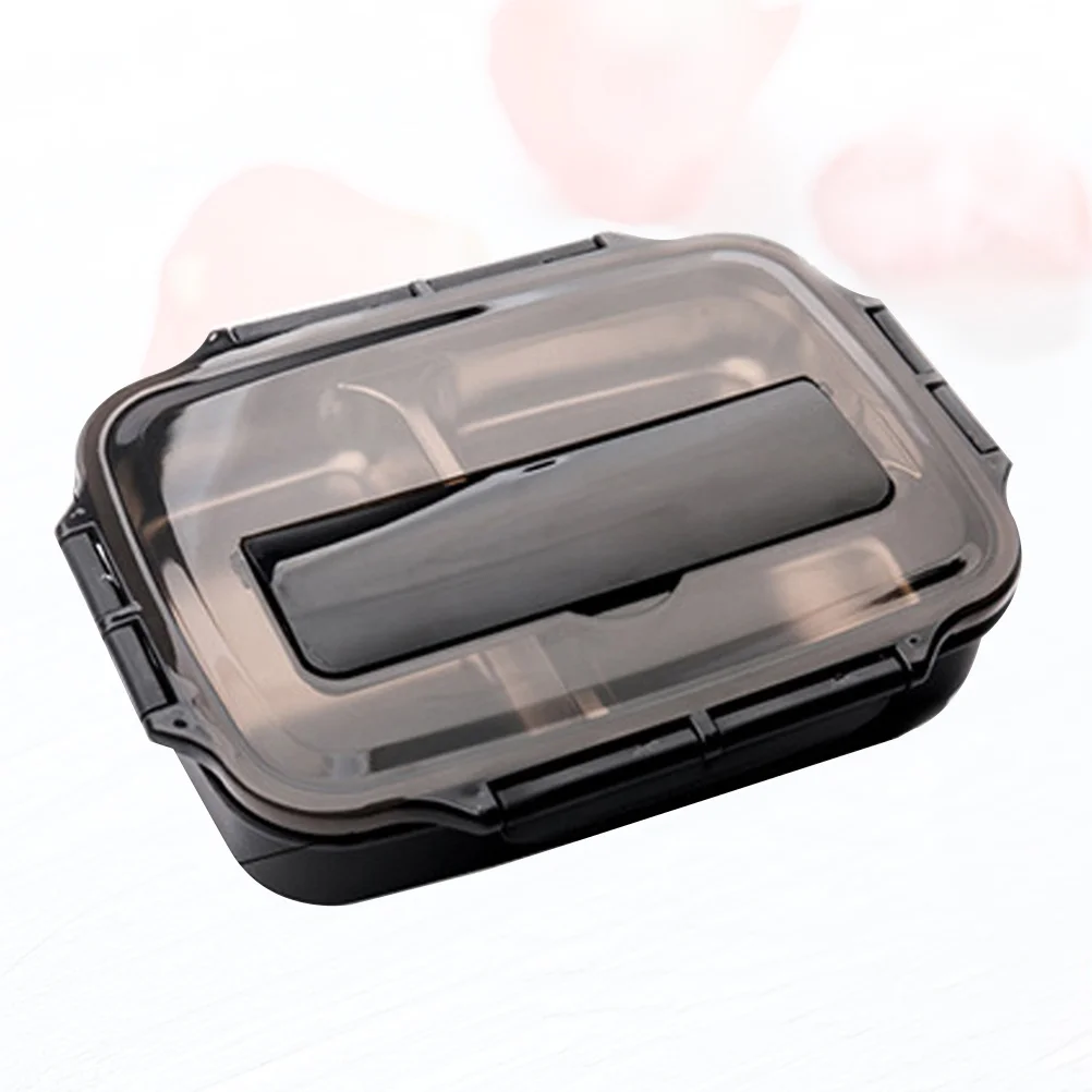 

Stainless Steel Lunch Case Divided Compartments Rice Box Practical Tableware Flatware for Daily Use with Plastic Chopsticks and
