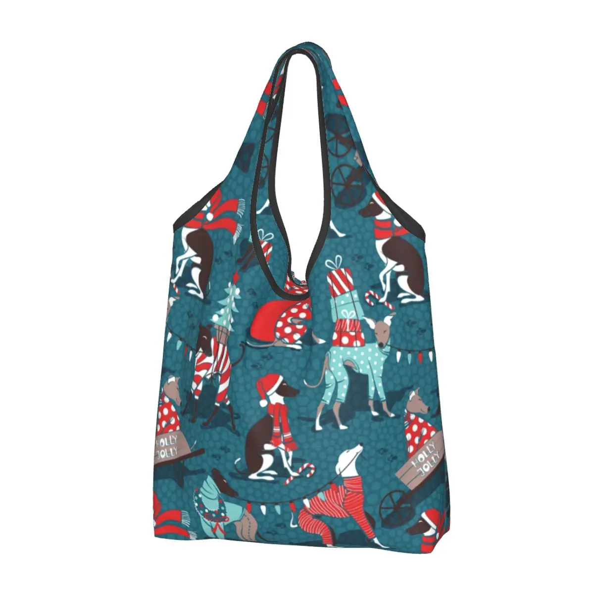 

Recycling Greyhounds Christmas Dogwalk Shopping Bag Women Tote Bag Portable Whippet Sighthound Dog Groceries Shopper Bags