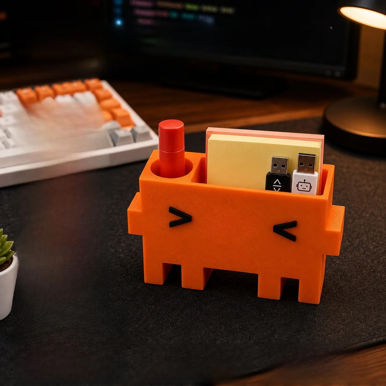 Claude Desktop Organizer Box Programmer Desk Setup Pen Holder Post-It Notes USB Drive Small Item Storage Box Rectangular PVC ...