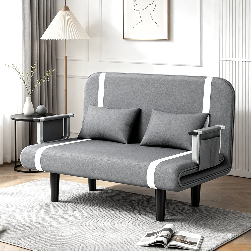 [UK Stock] Folding Sofa Bed Couch 3 in 1 with 2 Pillows, Lounge Cotton Chair Lazy Cushion for Apartment Home Livingroom