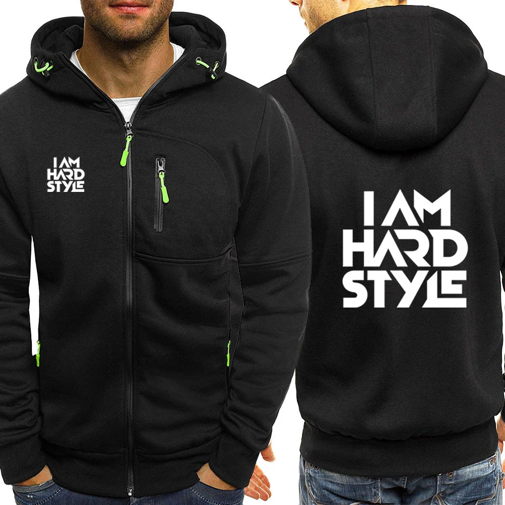 2024 Spring Autumn New I Am Hardstyle Logo Print Zipper Slim Fit Hooded Sweatshirt Men's Popular Long Sleeve Comfortable Hoodies