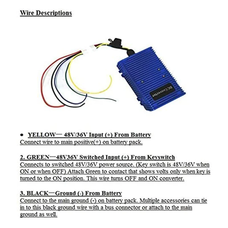 Golf Cart Voltage Reducer Regulator Converter 36/48V to 12V for EZGO Club Car Yamaha