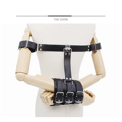 SM PU Leather Derrière Back Hand Cuff Collar, BDSM Bondage Restraints, SSashTraining Hand Binding, SM Toys for Couple Games, Moonuo