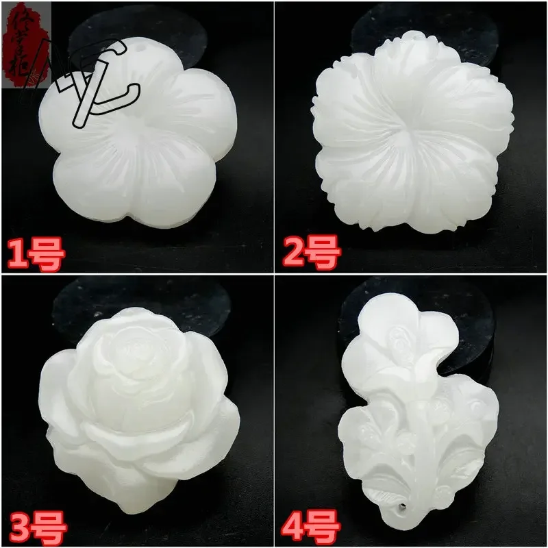 

Natural White Jade Rose Flower Pendant Fashion Lovers Necklace Jewelry Gifts Meditation Relax Healing Women Man Gift Free Rope