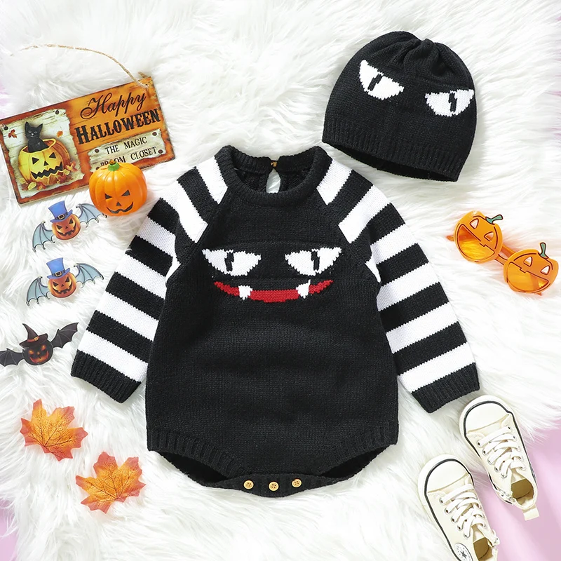 

Adorable 3Pcs Halloween Costumes Set Pumpkin Print Romper with Matching Hat and Socks Infant Outfit for Newborn Baby