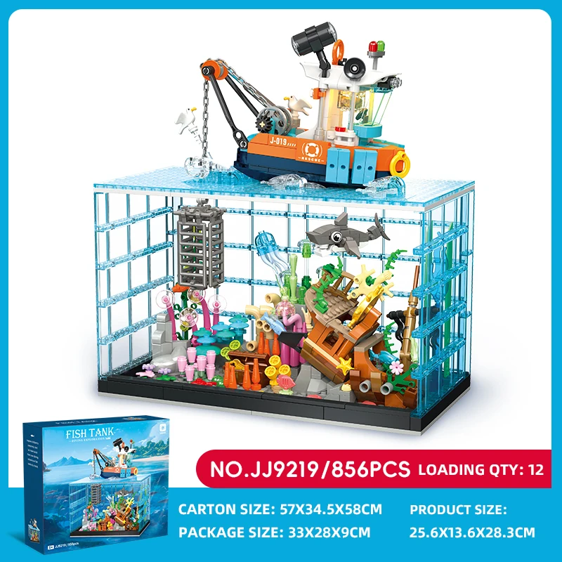 

Creative Marine Rescue Boat Light Up Building Blocks Set Coral Reef Shipwreck Scene MOC Model Desktop Decoration Gift For Kids