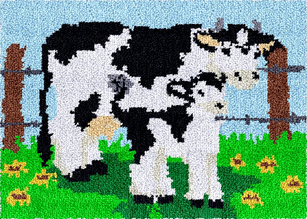 DIY Latch Hook Rug Kits Crocheting Yarn Cushion Carpet Cover Floor Mat 3D Cartoon cow Sewing Needlework for Adults Kids Gift