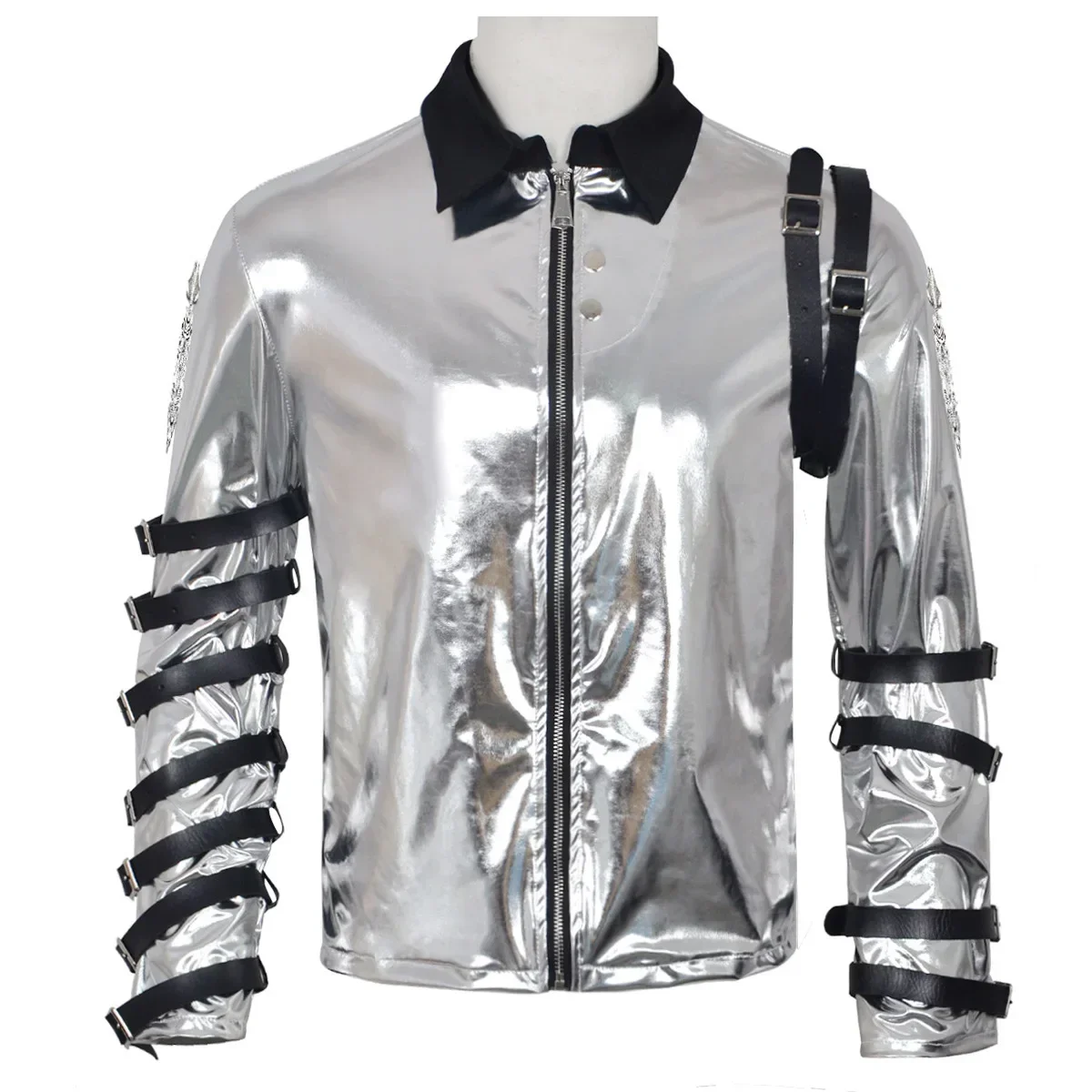 Impersonator Michael Jackson Costumes Jacket BAD Tour Silver Bodysuit Jacket Outerwear for Collection Halloween Performance Leat view 5