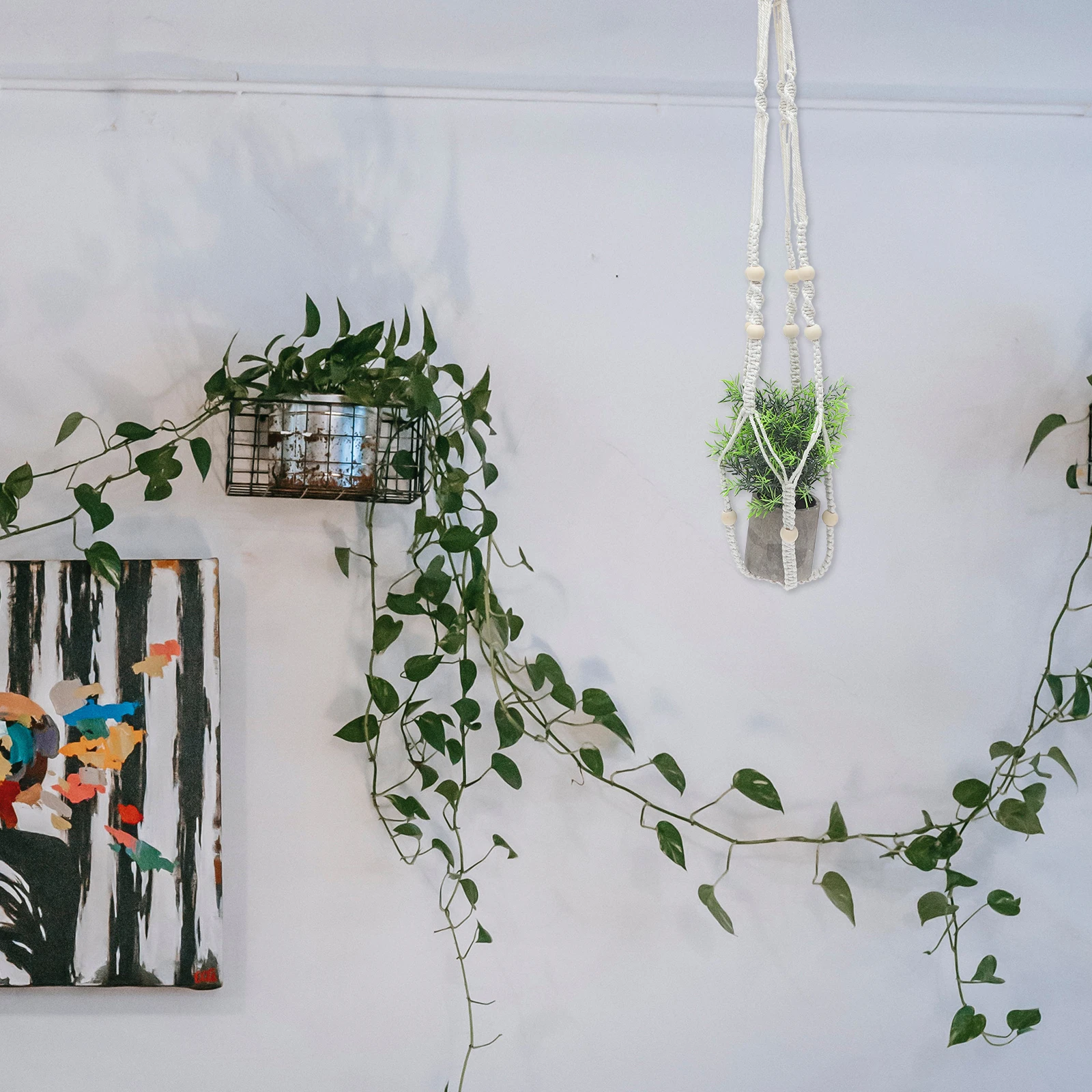 

2Pcs Bohemian Hanging Baskets H woven Cotton Rope Plant Pot Net Wall Mount Holder Garden Balcony Flower Pots