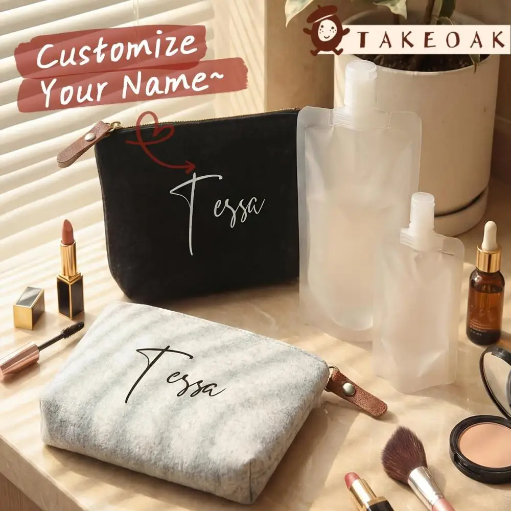 Personalized Custom Name Velvet Cosmetic Bag Zipper Makeup Pouch Travel Toiletry Bag Portable Beauty Storage Case for Ladie Gift