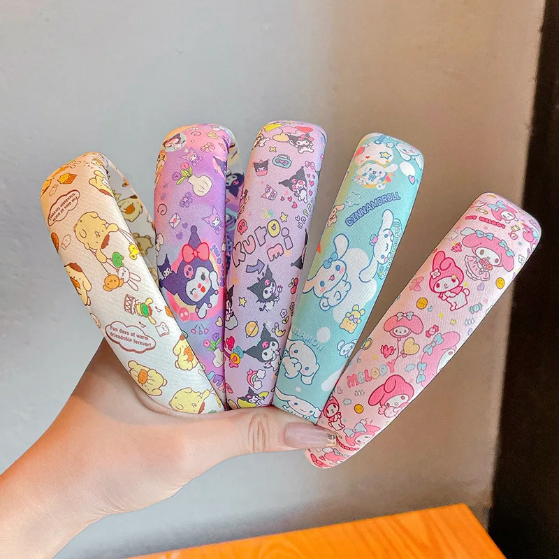 Nowa opaska do włosów dla dziewczynek Sanrio, gąbczasta, wysoka opaska na głowę, urocze akcesoria do włosów Kuromi, szeroka opaska z kompresją, gumka do włosów.