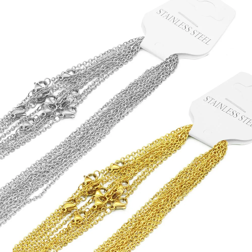 10Pcs 18K Real Gold Plated Stainless Steel Necklace Flat Curb Cable Snake Cross Chain DIY Basic Titanium Steel Clavicle Chain