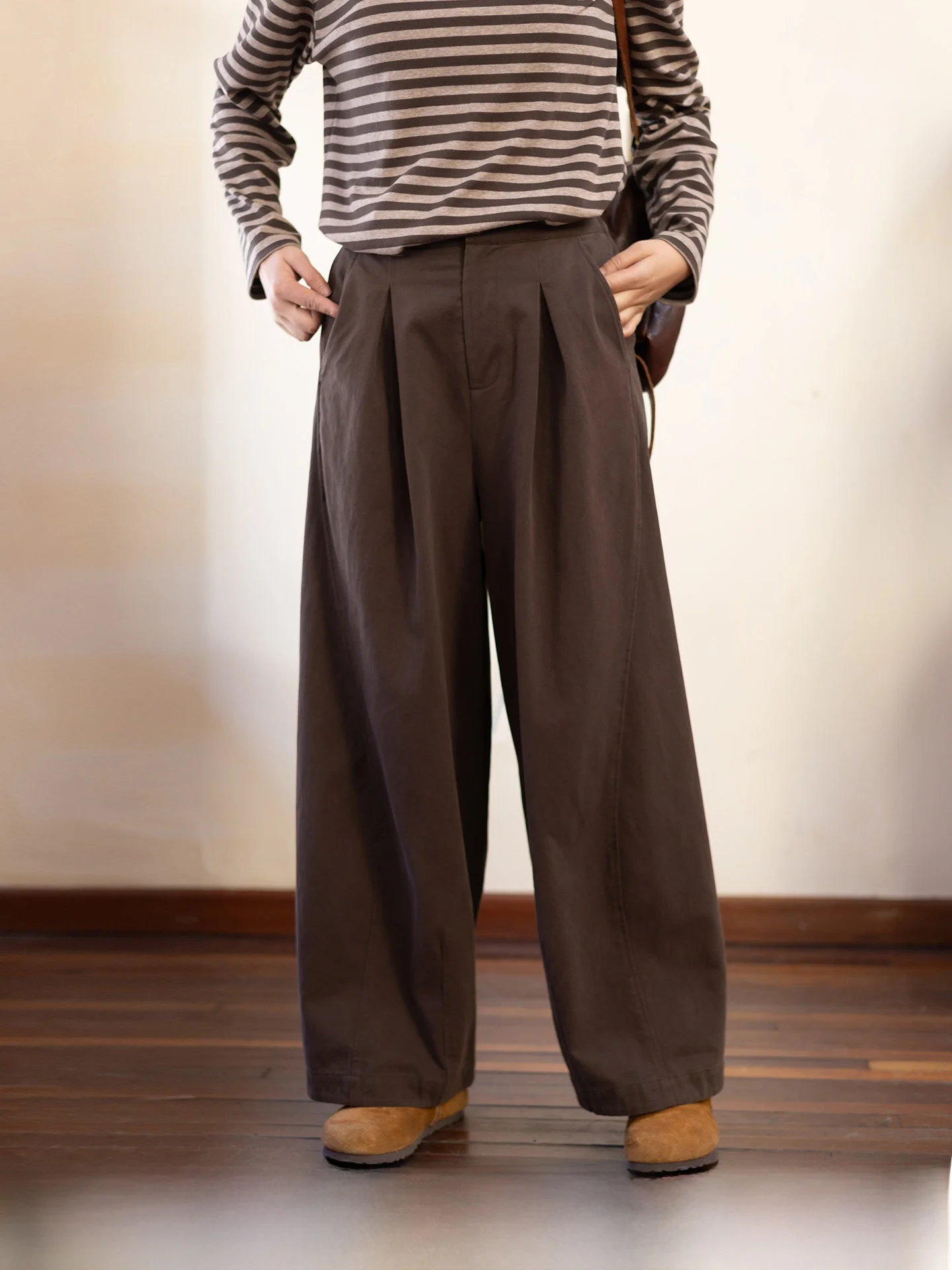 

Широкие брюки из чистого хлопка, длинные, повседневные, женские, весна 2026, новинка, свободный крой, удобные, с завышенной талией