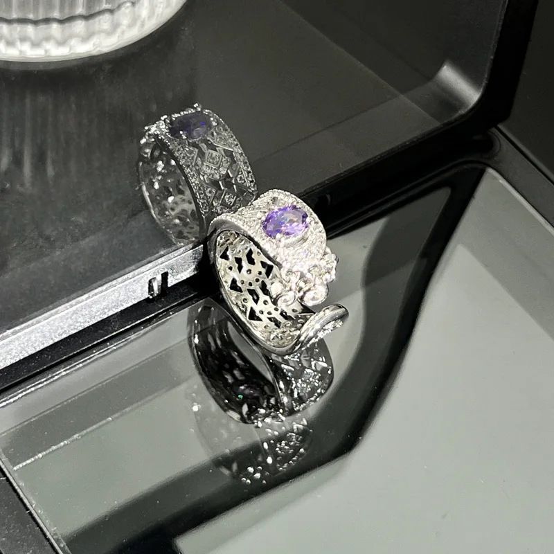 

Fashion 925 Sterling Silver Female Rings Flower Shaped Amethyst Wedding Silver Ring for Women Girls Nice Gift for Birthday