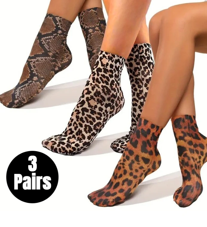 

Women Socks 3 Pairs Cozy Animal Leopard Print Socks Fun Soft Patterns Crew Daily Casual Fashion Skinny Stocking Socks