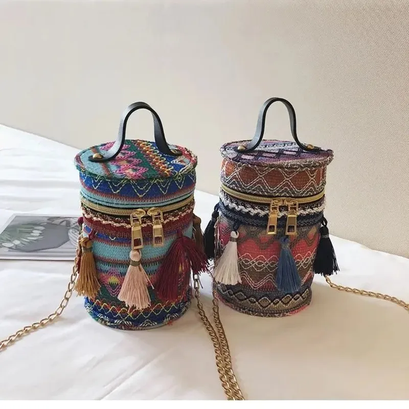 

Fashion Handbag, Women's Bag, Straddle Bag, New Beach Bohemian Cylinder Bag, National Style Chain Girl's Shoulder Bag