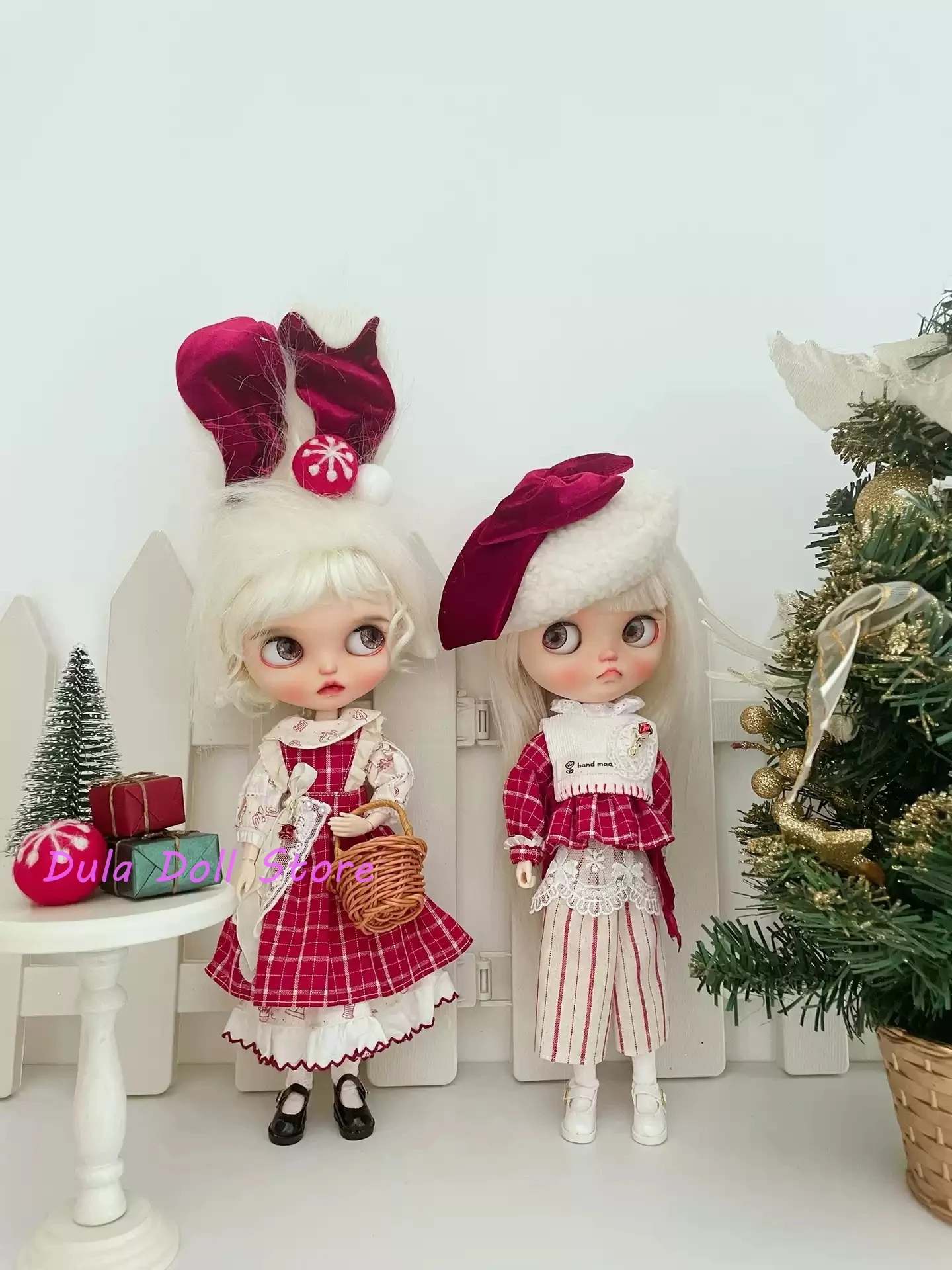 Aula pakaian boneka gaun merah kelinci dan kupu-kupu set topi Blythe ob24 ob22 Azone Licca ICY JerryB 1/6 Aksesori boneka Bjd