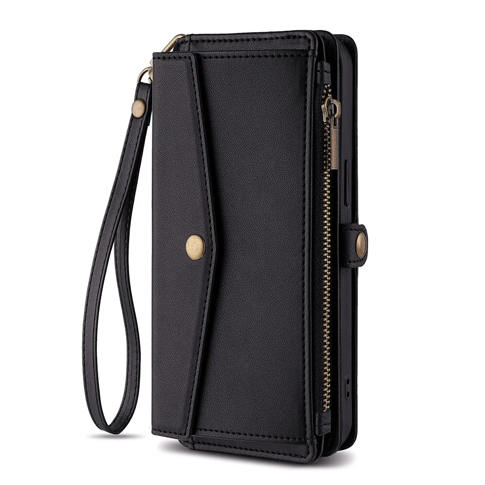 Flip Cover PU Lederen Rits Portemonnee Telefoonhoesje voor OnePlus Turbo ACE 6T 6 6V 15 15R 5G Effen Kleur Multifunctionele Simpele Tassen