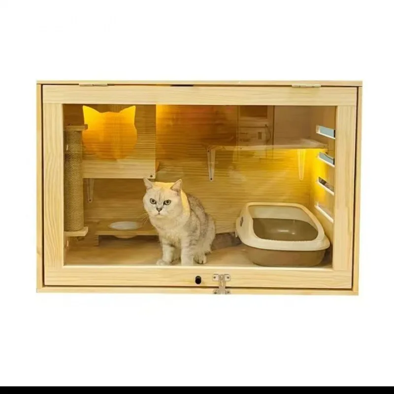 Imagem -02 - Solid Wood Cat Villa Luxury House Nest Gabinete de Exibição Reprodução Integrada Pet Cage Qing