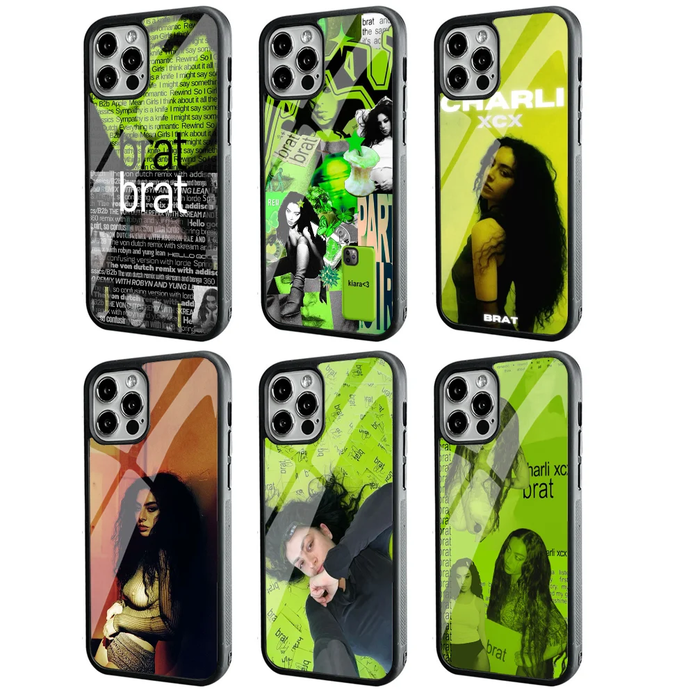 

Singer Charli XCX BRAT Phone Case For IPhone 11 12 13 14 15 Plus Pro Max Mirror Acrylic PC TPU Cover