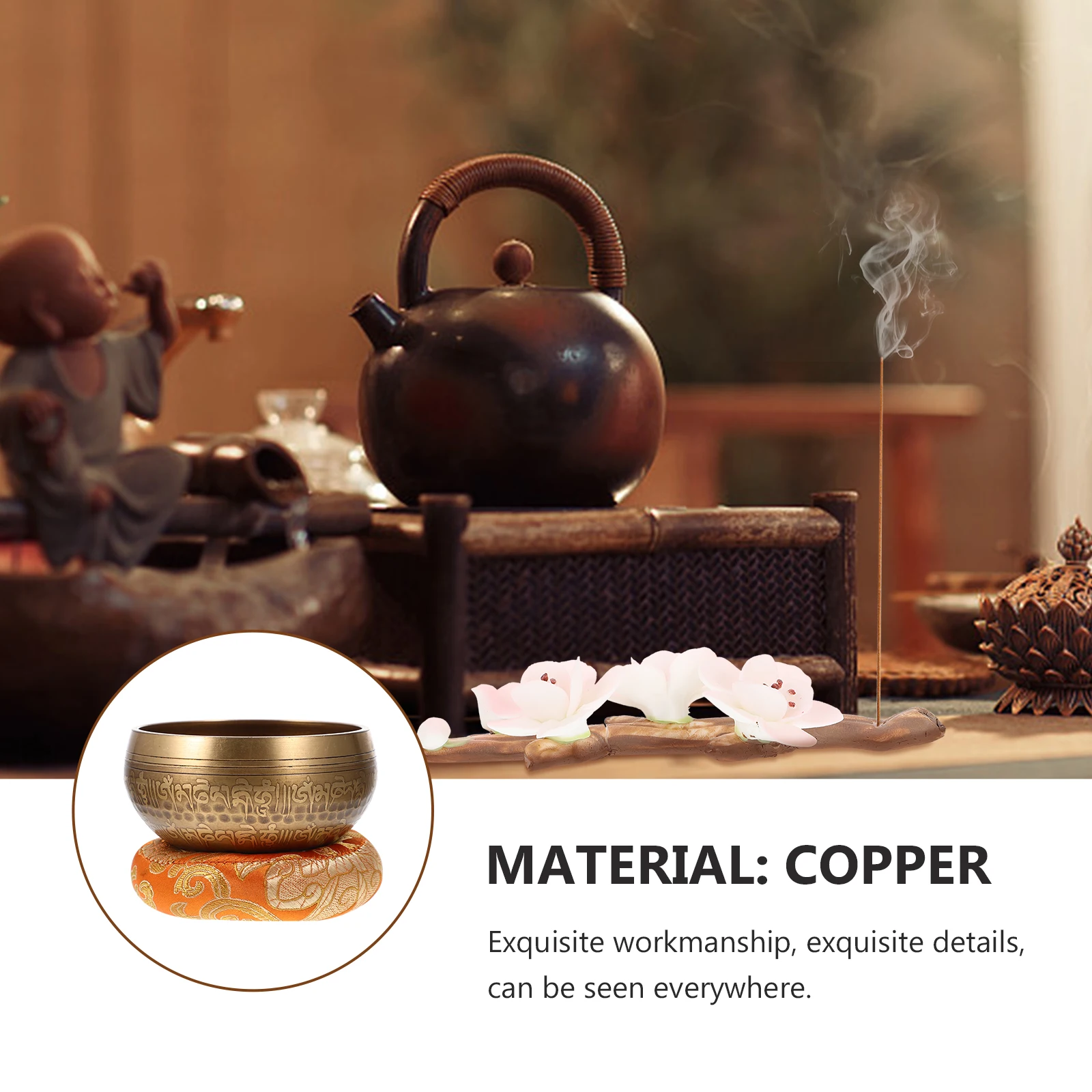 

Bowl Copper Singing Buddha Sound Meditation Tool with Mallet Mat