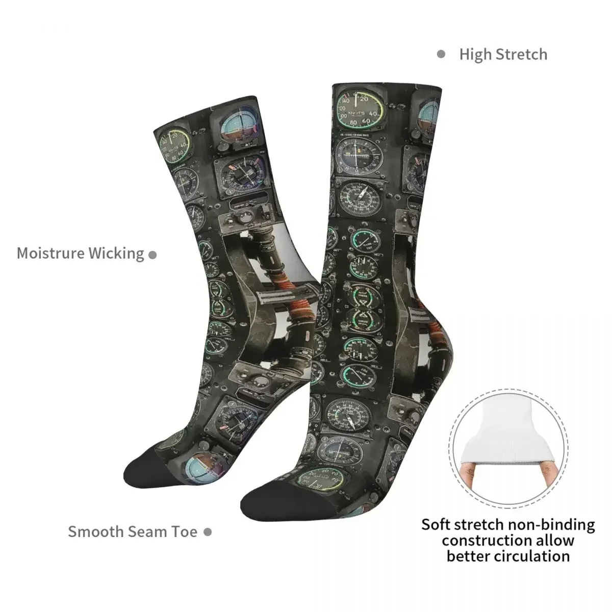 Aviation Helicopter Cockpit Instrument Socks Sweat Absorbing Stockings All Season Long Socks for Man's Woman's Birthday Present