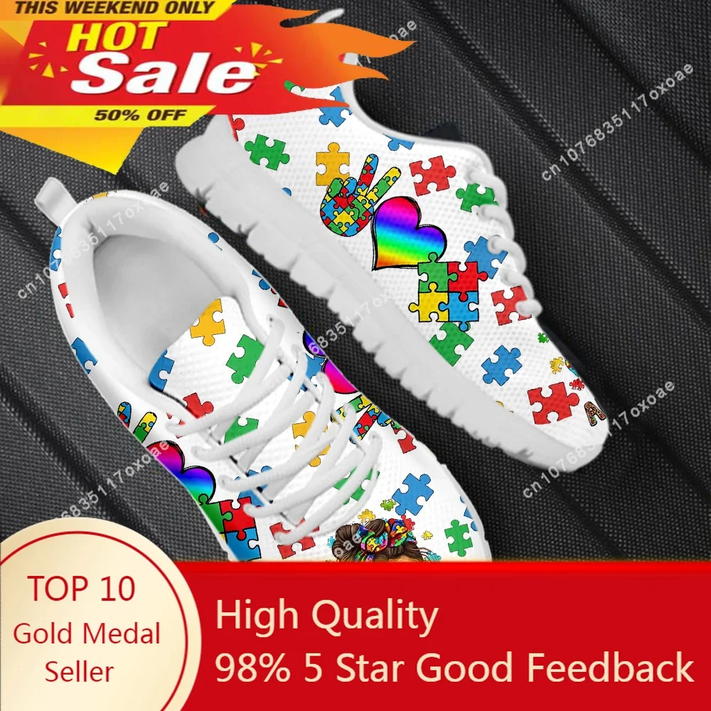 

Women's Autism Mom Sneakers Comfortable Round Toe Loose Flat Shoes Awareness Cancer Print Running Shoes Shock Absorption Walking