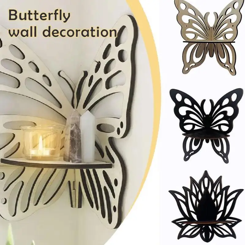 【M】1Pcs Wooden Display Shelf Butterfly Decor Storage Rack Wall Decor Butterfly Hanging Wall Organizer