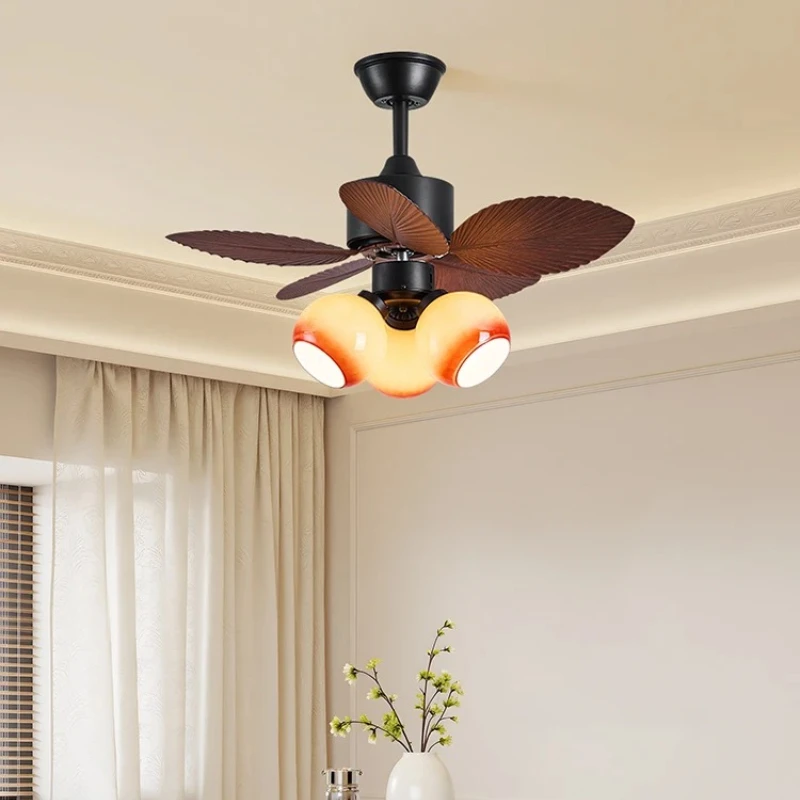Mid-Century Fan Light, High-Power Fan Light, Straight Leaf Banana Leaf, Household Living Room Dining Room Retro Fan Chandelier