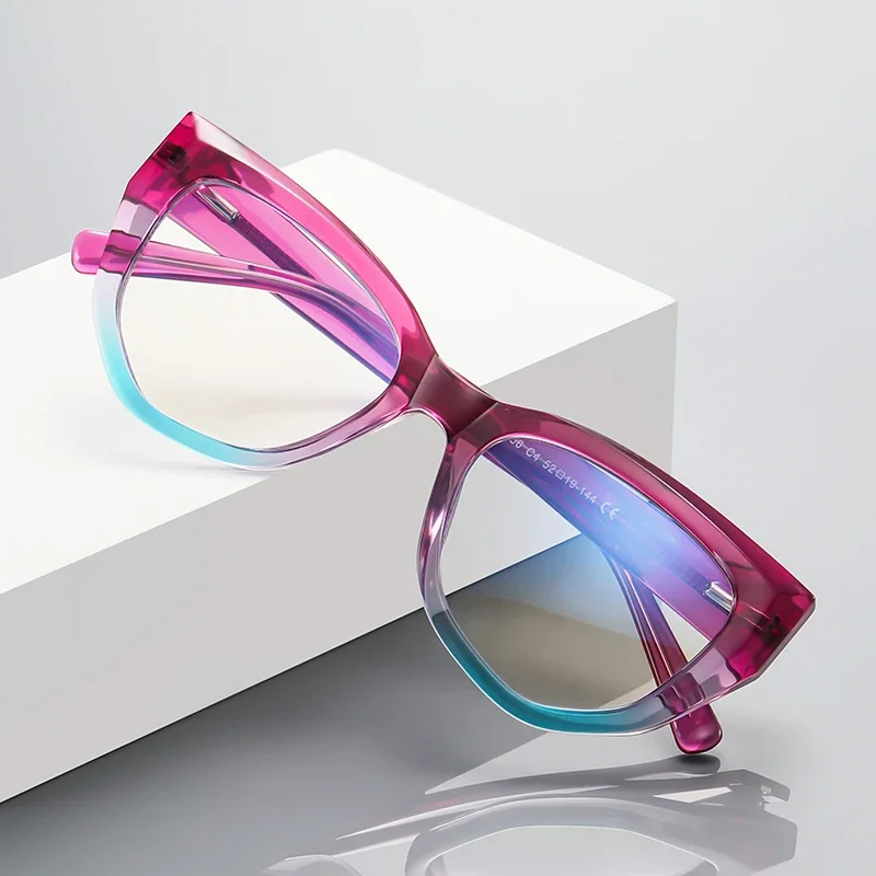 KIZN عيون القط وصفة طبية قصر النظر إطار نظارات جديد النساء البصريات التدرج تلون مكافحة الضوء الأزرق نظارات-0-50 إلى -10