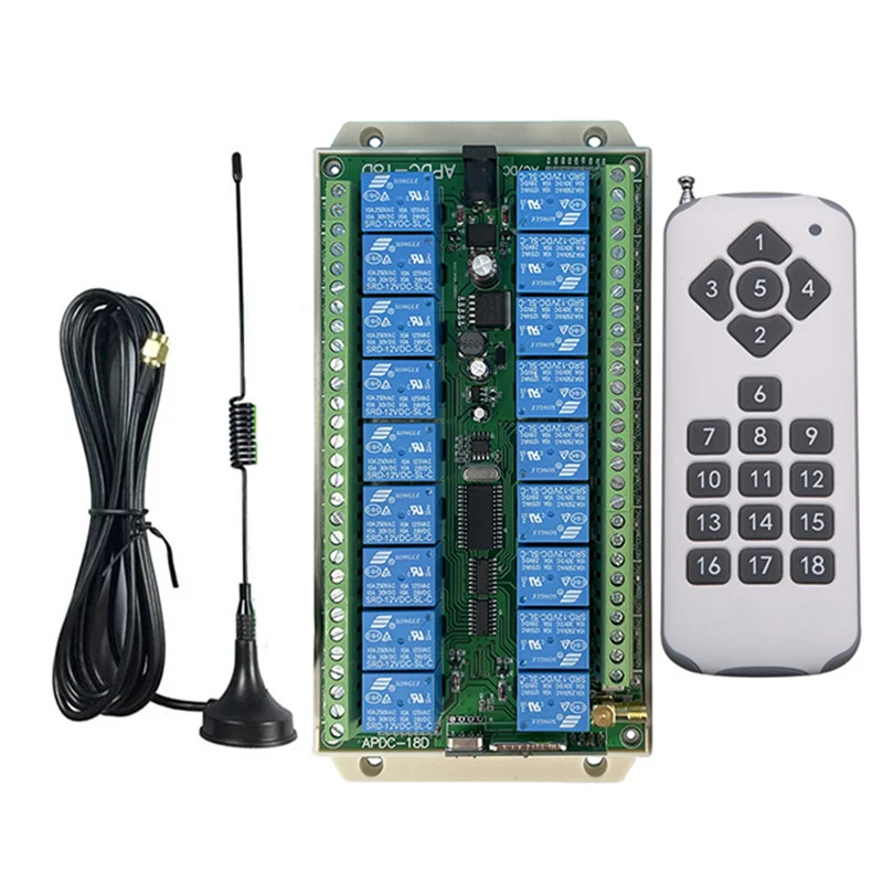 

433MHz DC12V 24V18CH RF Wireless Remote Control Switch Radio Receiver With 1000M Long Distance Remote controller Suckers antenna