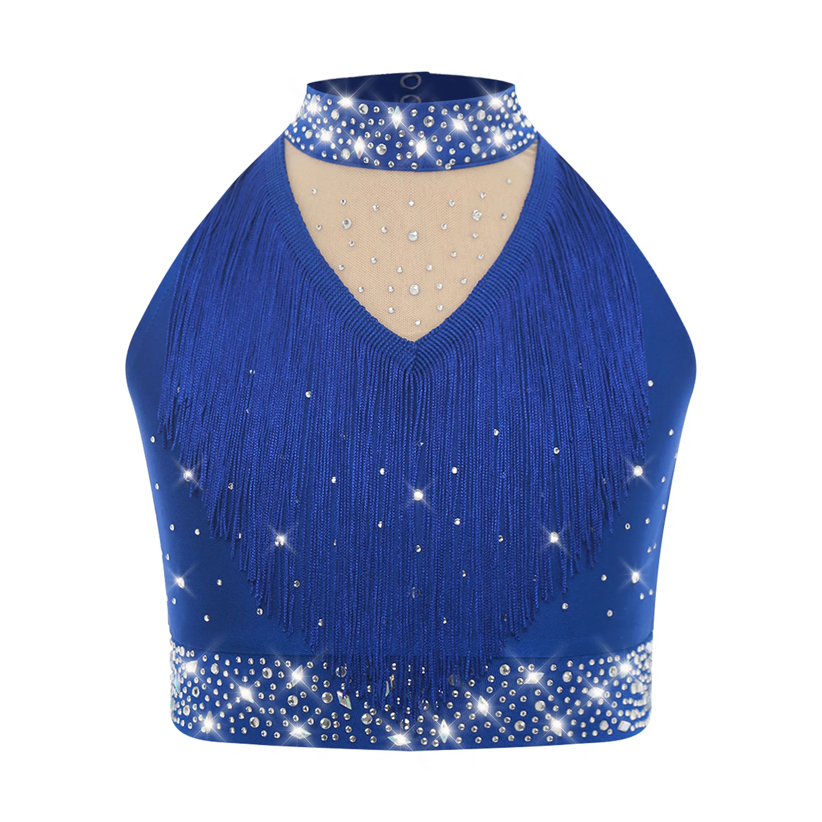 

Kids Girls Dance Tank Tops Stand Collar Sleeveless Sparkly Sequins Fringe Vest top Ballet Jazz Latin Dance Performance Dancewear