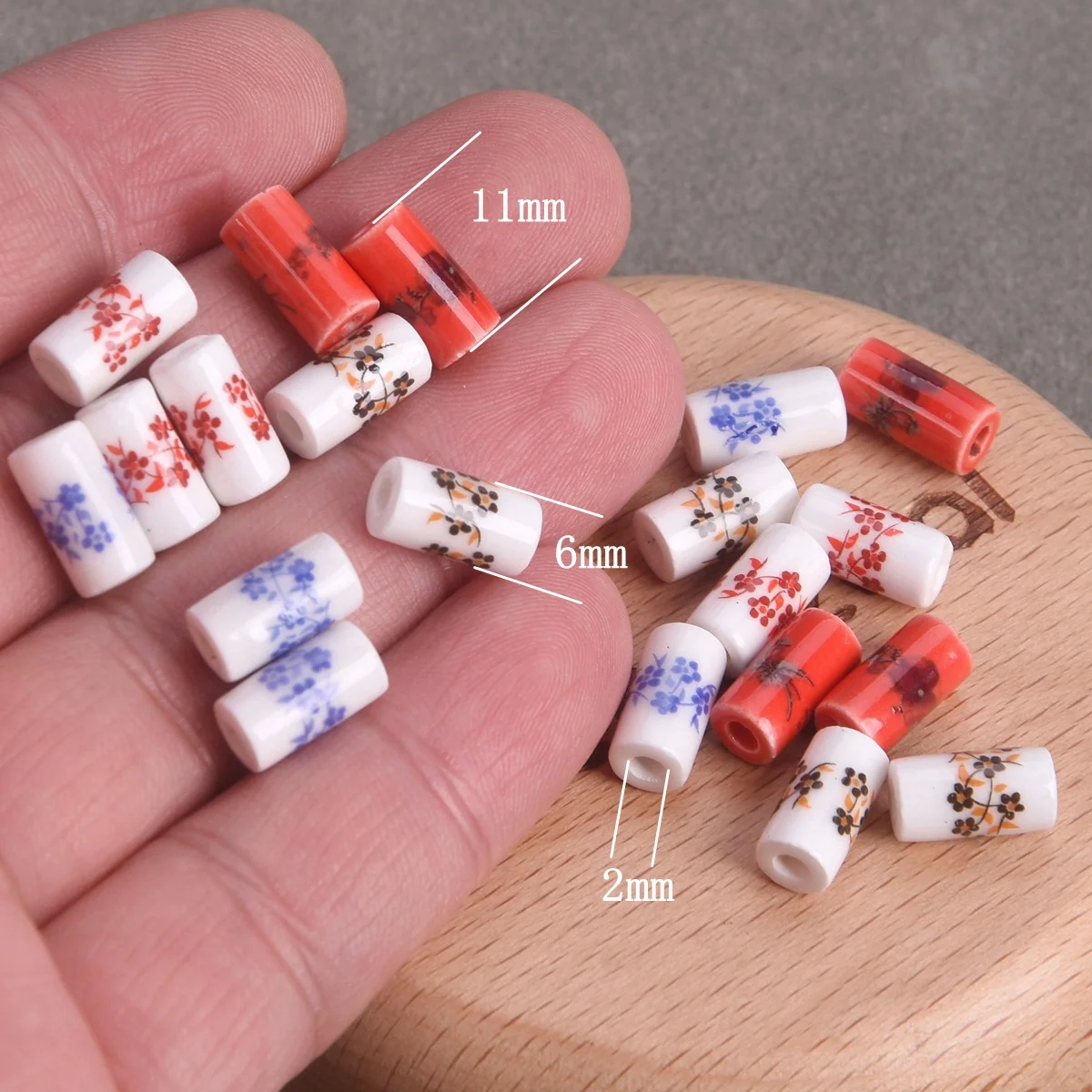 20PCS Cylinder Shape 11x6mm Flower Painting Loose Ceramic Porcelain Beads For Jewelry Making DIY Crafts Findings