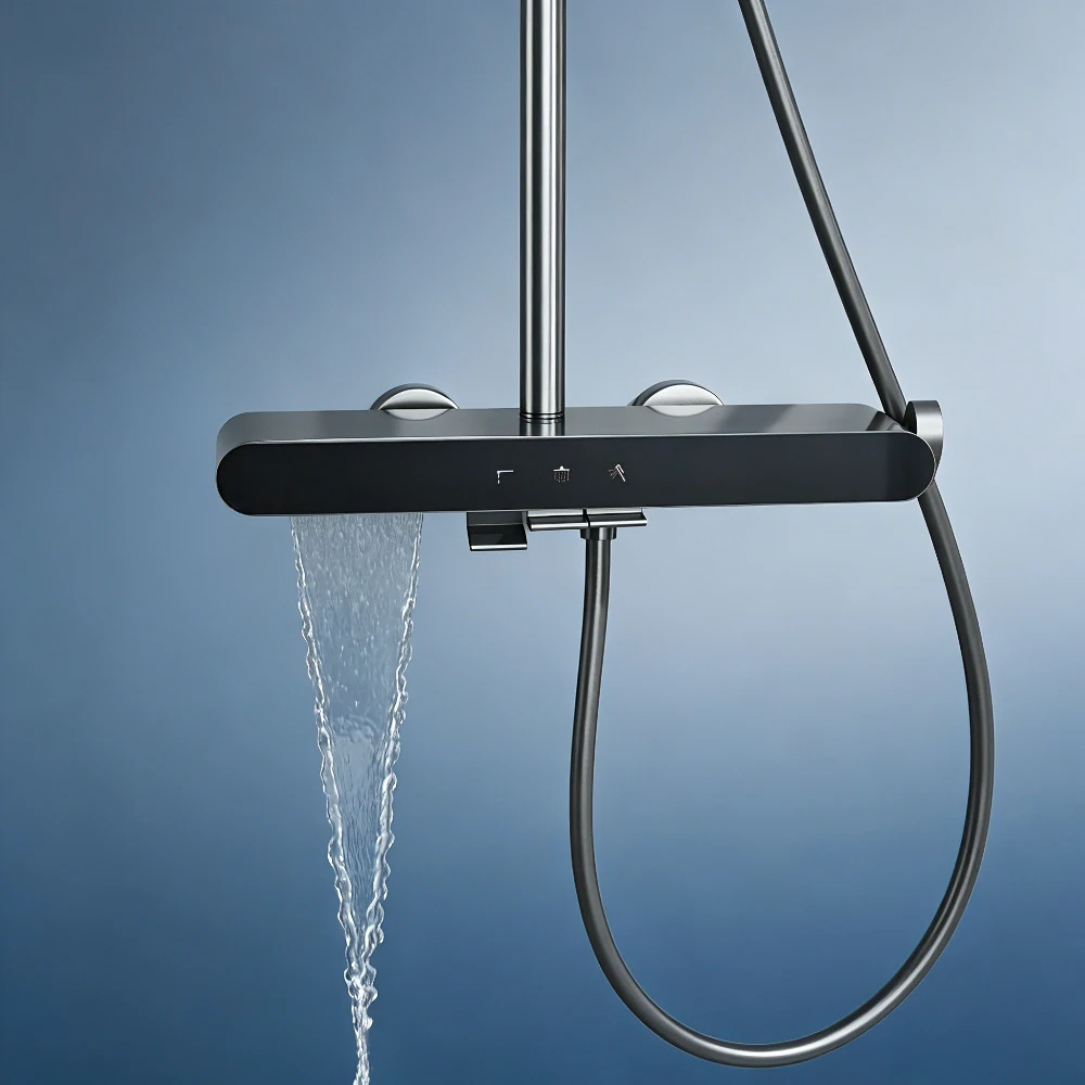 Three Functions Bathroom Shower Faucet Set Sunflower Bathroom Shower Set Rainlfall Pressurized Shower System Set with Piano Key