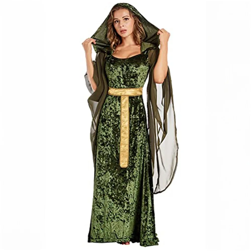

Medieval Lady Cosplay Green Black Gown Vintage Dress Renaissance Retro Costume Women Fancy Dress Up Party Cloth