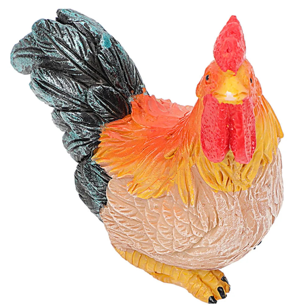 

Resin Rooster Statue Home Garden Decor Creative Chicken Modeling Design Flat Bottom for Table Shelf Desk Ornament