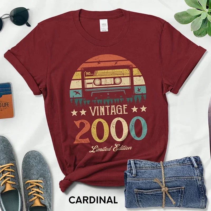 Magnetic Tape Vintage 2000 Limited Edition Woman Tshirts Retro 25rd 25 Years Old Birthday Party Gift Femme T Shirts Classic Tops