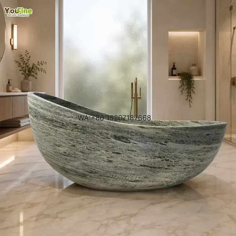 Wmwmnu Trendy High Quality Natural Stone Hand Carved Green Marble Bathtub for Modern Home