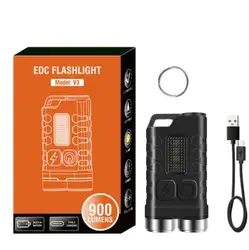 V3 EDC Keychain Flashlight Portable Mini Torch Type-C Rechargeable Work Light With Magnet UV Beep Camping Pocket Lantern