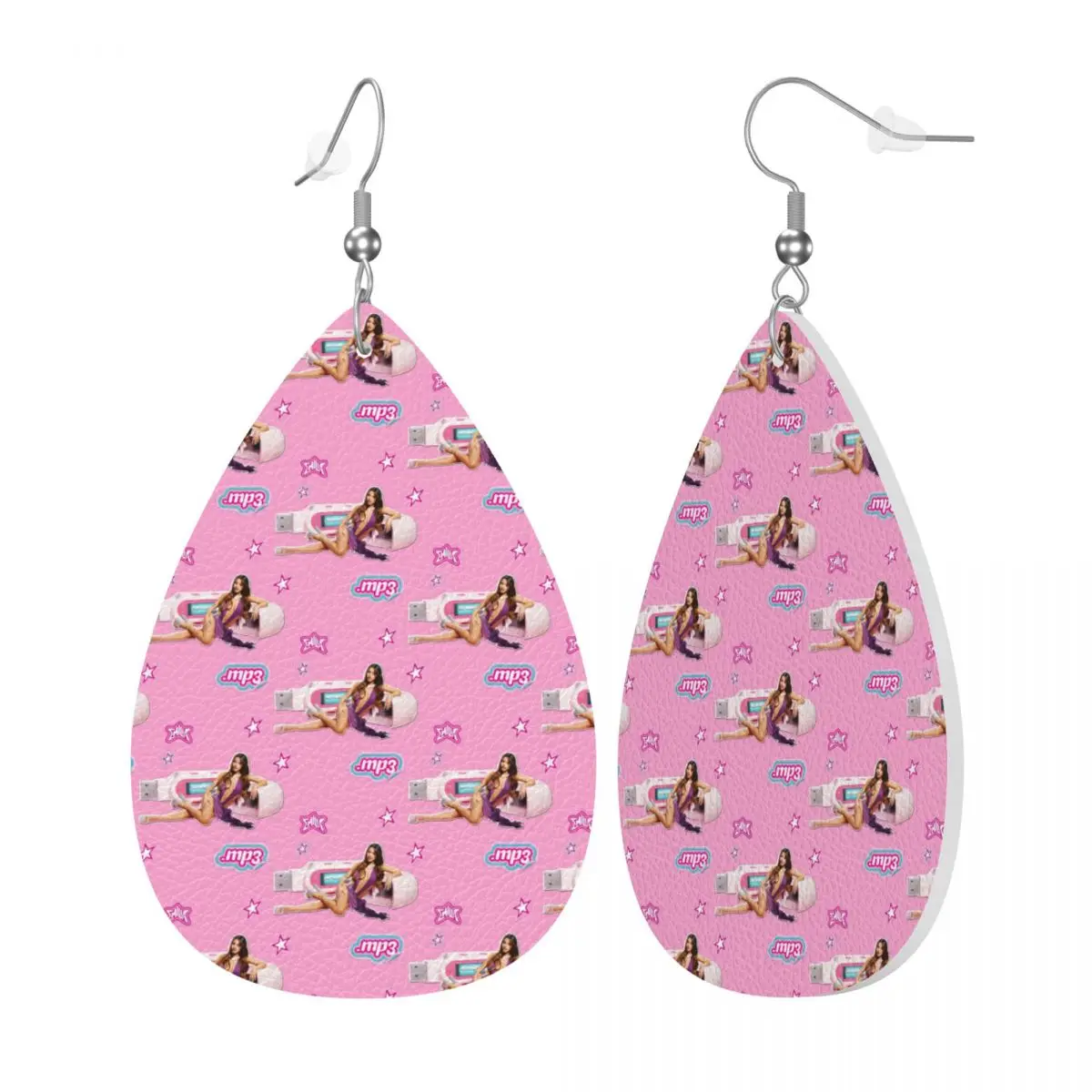 Custom Singer E-Emilia Mernes Leather Earrings for Women Mp3 Classic Vintage Poster Dangle Earrings Jewelry Accessories