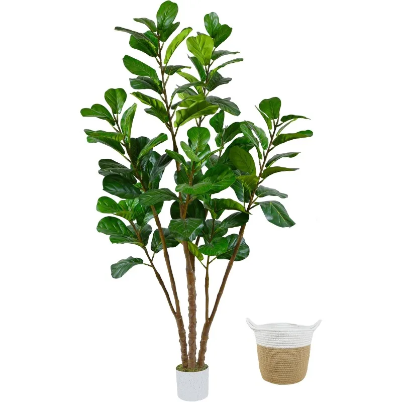 

Artificial Fiddle Leaf Fig Tree, Tall Fake Fiddle Leaves Plant with Woven Basket, Faux Ficus Lyrata Tree