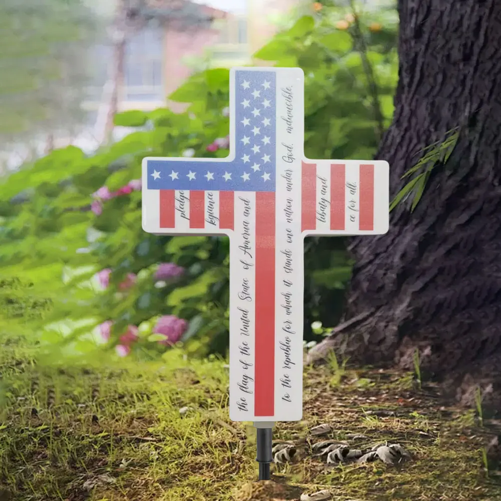 Solar Powered Cross Stake Light Waterproof Cemetery Memorial Light Decor Auto Light Up Jesus Cross Light for Garden Balcony Yard