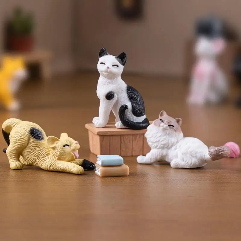 3/6PCS Micro Landschaft Harz Katze Ornamente Tier Kätzchen Miniatur Figur Puppen Haus Hause Fee Garten Dekoration Alle zufällig