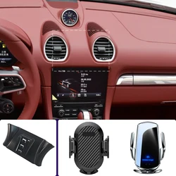 Car Phone Holder For Porsche 718 2016 2017 2018-2023 Mobile Phone Mounts Car Wireless Charging Special Fixed Base Accessories
